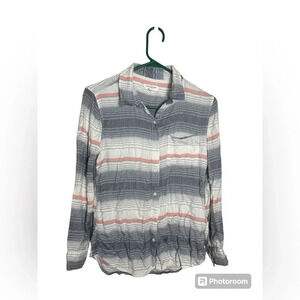 Beach Lunch Lounge Women’s XS Blue Striped Blouse Top Long Sleeve Button Up